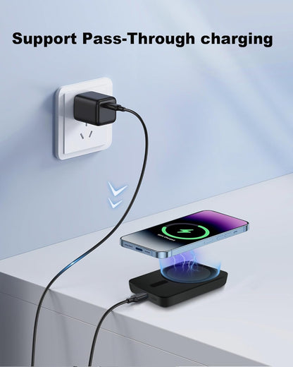 Mini Magsafe-Compatible Portable Charger | 5000Mah 5W Compact Magnetic Power Bank for Iphone 16/15/14/13/12, 12W USB-C Charging Battery Pack